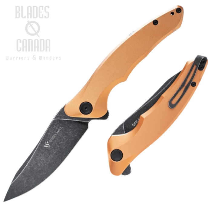 Steel Will Spica F44-26 Flipper Folding Knife, 154CM Black SW, Aluminum Gold, SMGF4426